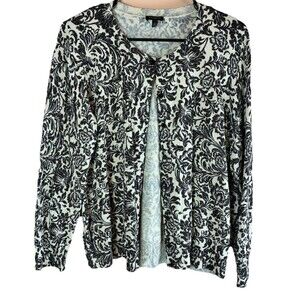 Talbots Women’s Black And Cream Shimmer Knit Cardigan Sweater Button Down Sz XL